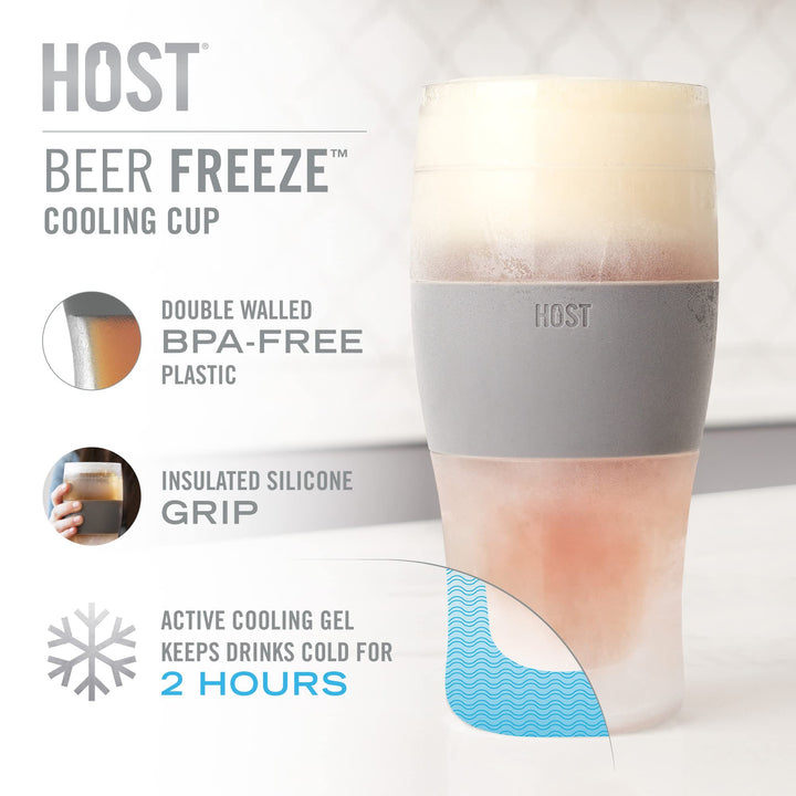 Freeze Beer Glasses, Frozen Beer Mugs, Freezable Pint Glass Set, Insulated Beer Glass to Keep Your Drinks Cold, Double Walled Insulated, 16oz, Grey