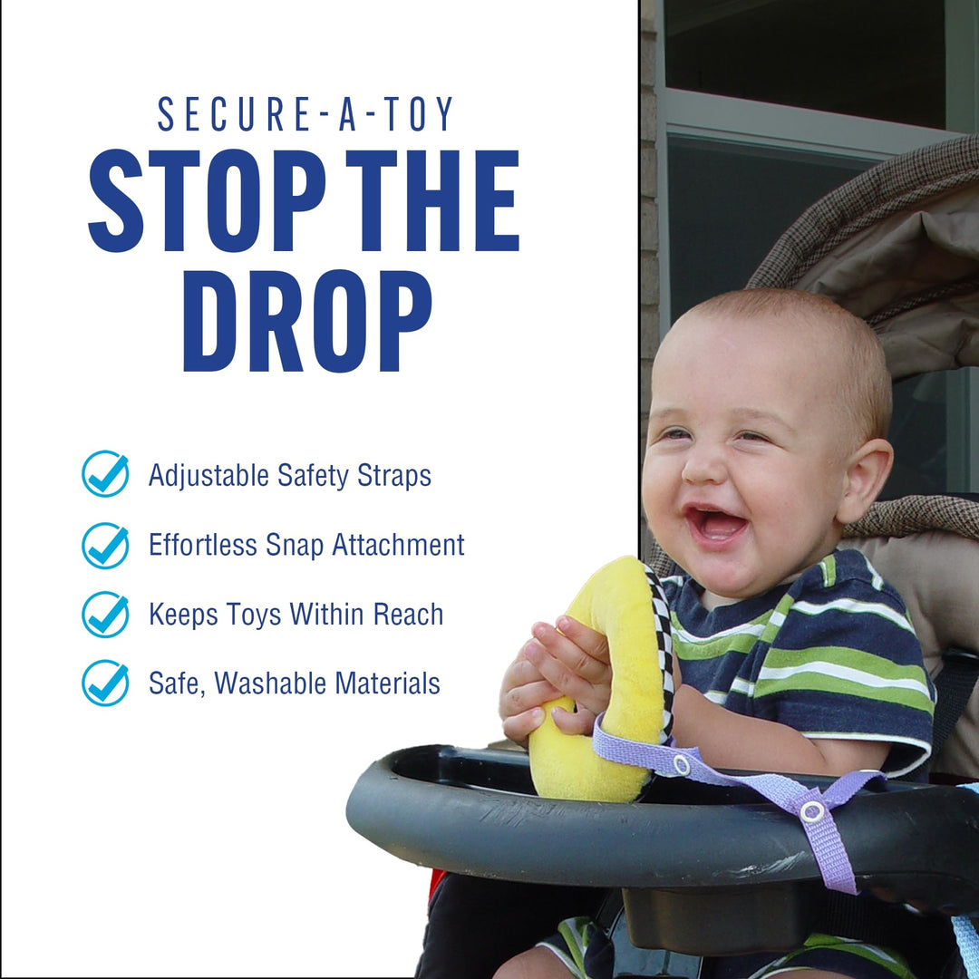 Baby Buddy Secure-a-Toy, Adjustable Pacifier and Teether Strap for Stroller, Highchair, and Car Seat, Red Black, 2 Pack