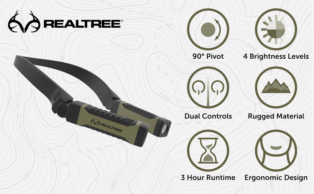 RealTree Alkaline Neck Light for Hands-Free Lighting with high and Low Brightness Modes Great for Camping Light, Hunting Light, Working Light and More, Green