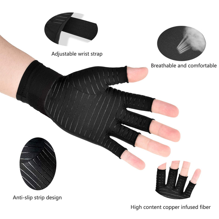 Copper Wrist Compression Arthritis Gloves (1 Pair), Wri