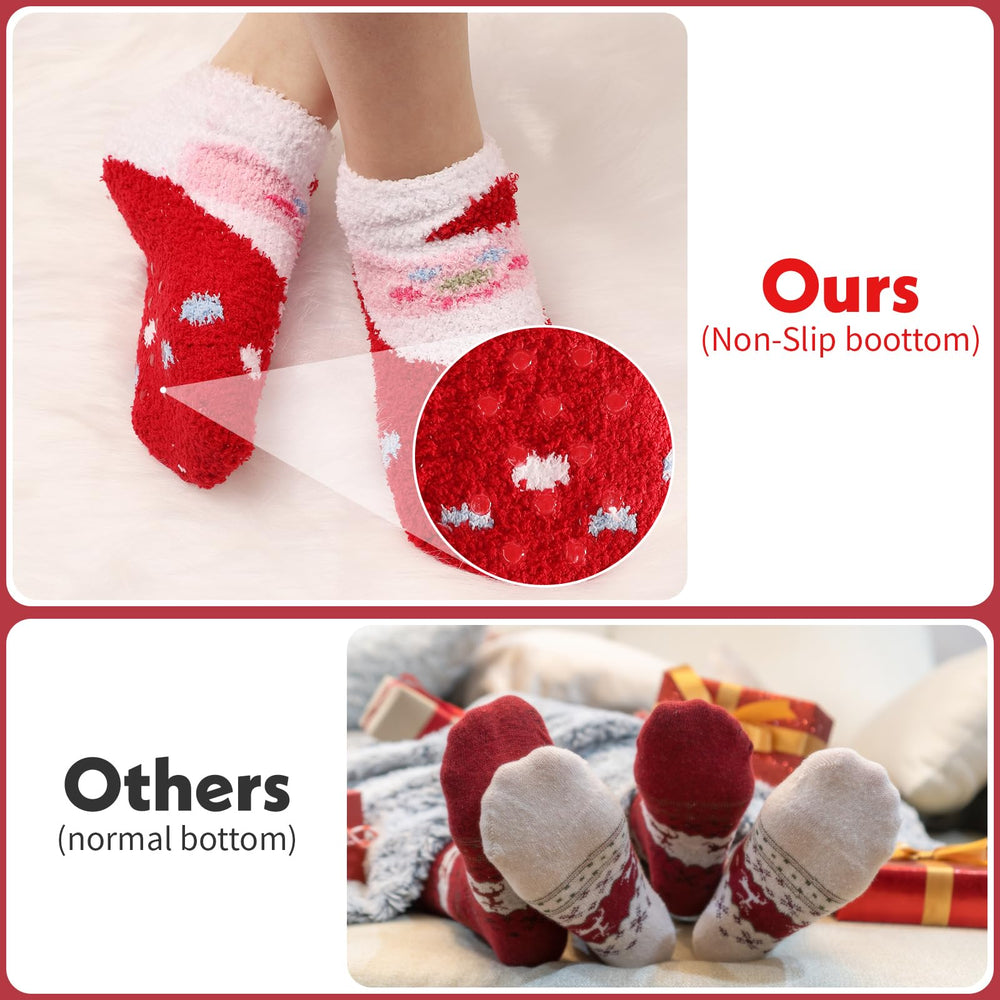 Christmas Fuzzy Socks for Kids Plush Cartoon Non Slip Fluffy Cozy Slipper Winter Warm Fleece Socks Pack of 6 (Mix 1, US Footwear Size System, Big Kid, Age Range, Medium, 2 Years, 5 Years)