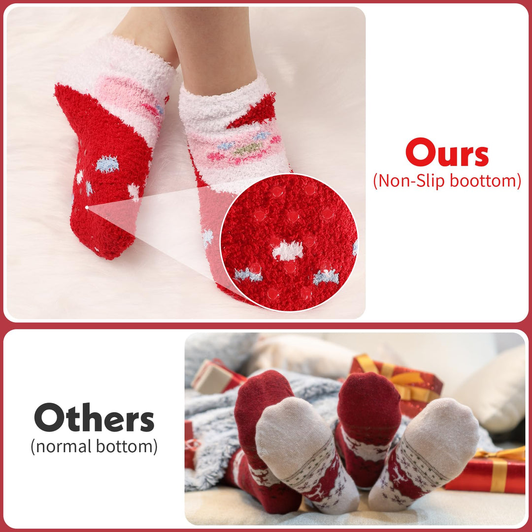 Christmas Fuzzy Socks for Kids Plush Cartoon Non Slip Fluffy Cozy Slipper Winter Warm Fleece Socks Pack of 6 (Mix 1, US Footwear Size System, Big Kid, Age Range, Medium, 2 Years, 5 Years)
