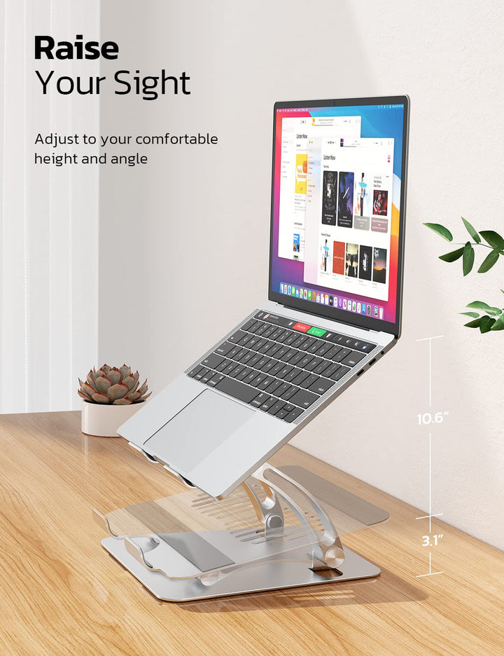 Nulaxy Adjustable Laptop Stand, Ergonomic Laptop Riser up to 10.6 with Heat-Vent, Foldable Laptop Stand for Desk Supports up to 11 Lbs Compatible with MacBook, All Laptops 10-15.7, Silver