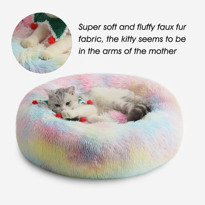 Calming Dog &amp; Cat Bed, Anti-Anxiety Donut Cuddler Warming Cozy Soft Round Bed, Fluffy Faux Fur Plush Cushion Bed for Small Medium Dogs and Cats (20/24/27/30)