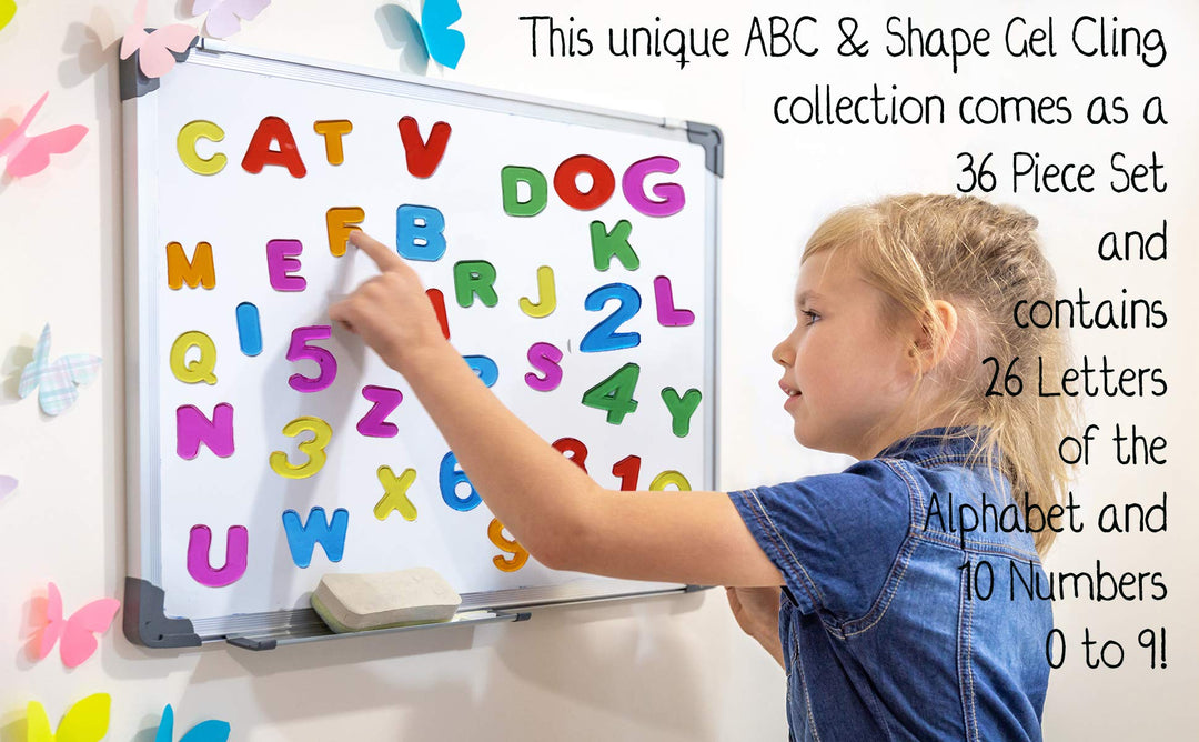 ABC &amp; 123 Gel Window Clings for Kids -Letters and Numbers Window Stickers for Toddlers, Gel Clings Window Decals Kids Jelly Reusable Sticker - Classroom Car Plane Airplane Activities (Jesplay USA)