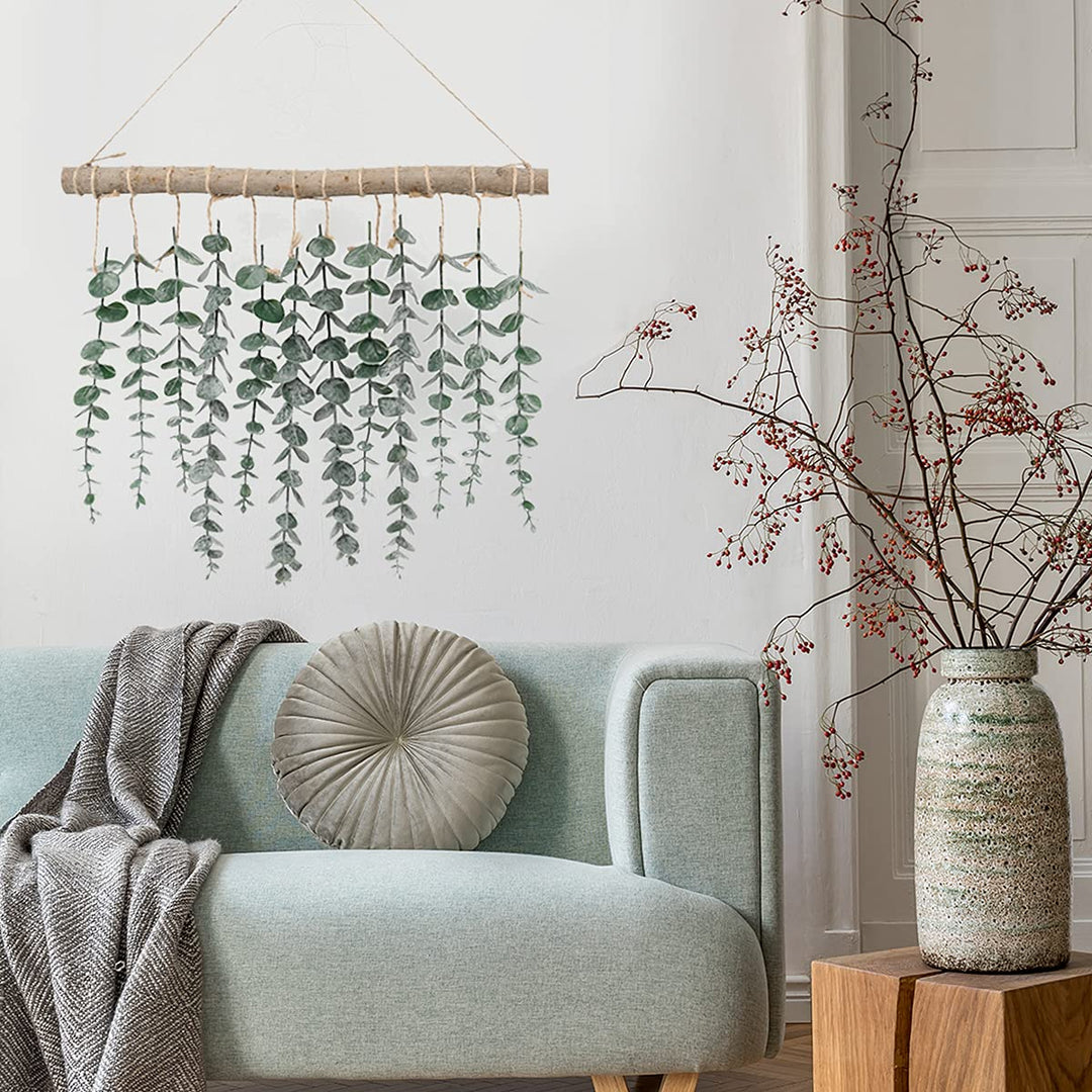 Artificial Eucalyptus Wall Hanging Decor, Fake Eucalyptus Leaves Hanging Wall Plants Greening Farmhouse Rustic Boho Wall Decor for Nursery Bedroom Living Room Kitchen and Bathroom Decor