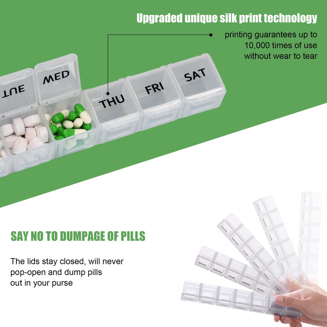 2 Pack Weekly Pill Organizer, Large 7 Day Pill Case, Daily Vitamin Case Medicine Box, AM/PM Pill Containers for Medicine Supplements Fish Oil(White & Black)