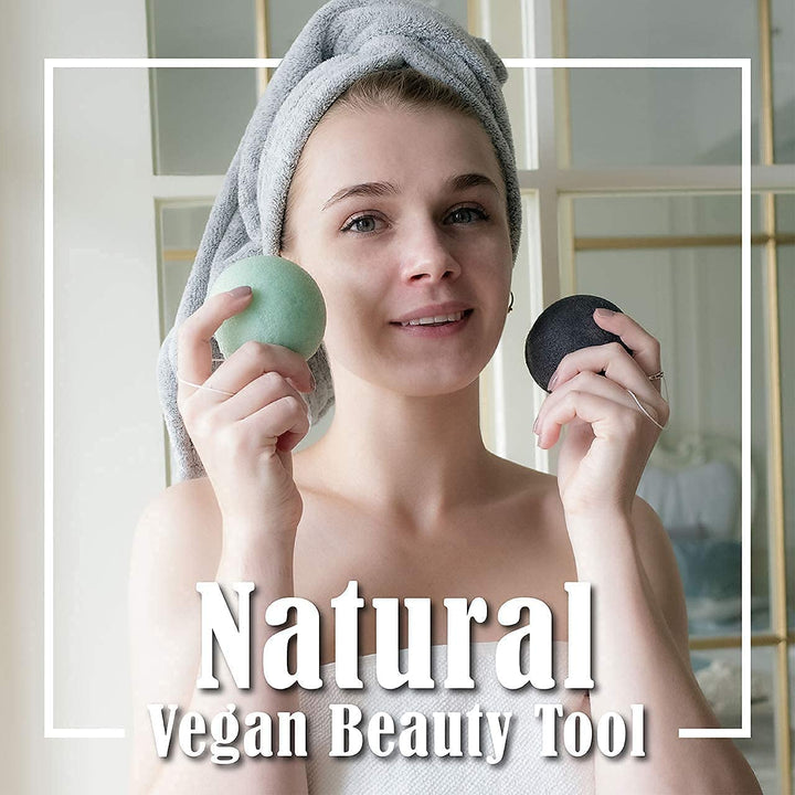 MyHomeBody (4 Pack) 100% Natural Konjac Facial Sponges with Activated Charcoal and Aloe Vera