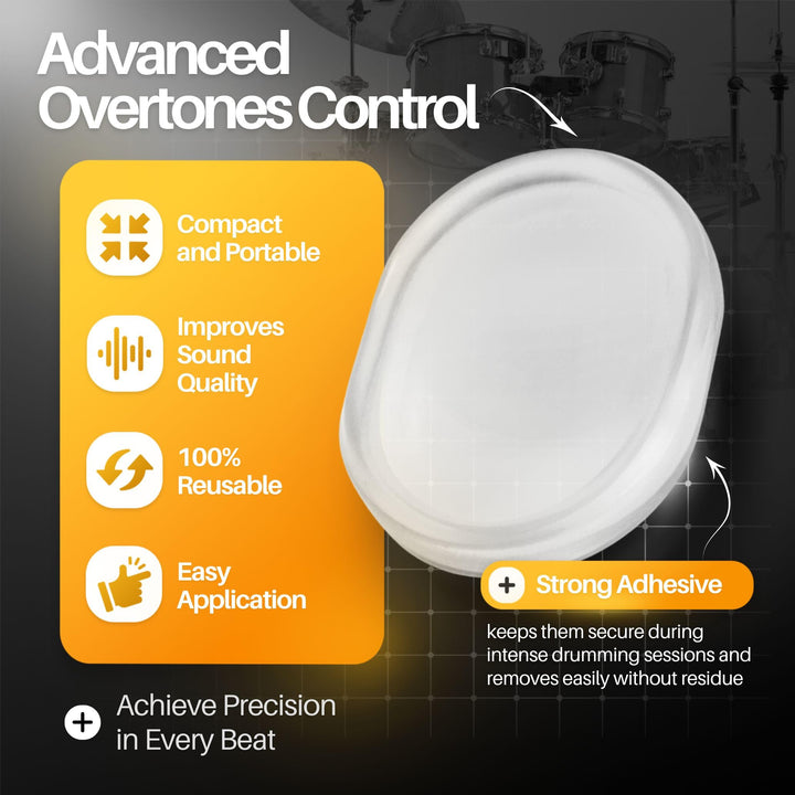 Drum Head Dampeners - 12 Pieces Clear Reusable Washable Sticky Silicone Drum Gels for Dampening Resonance &amp; Control Overtones, Snare Drum Dampeners for Precise Sound Quality of Drum &amp; Cymbals