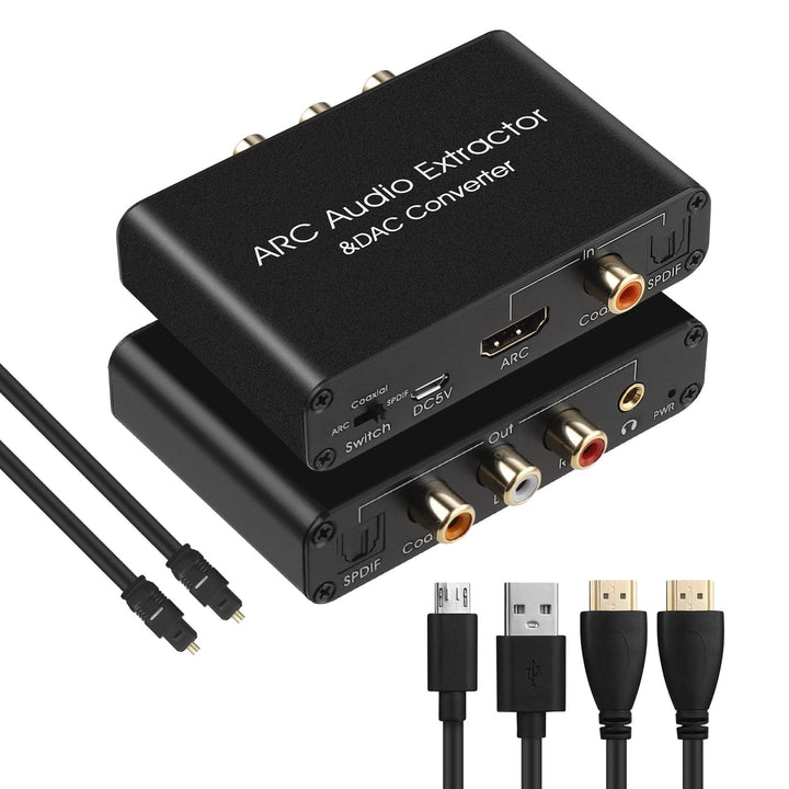 HDMI ARC Audio Extractor 192KHz DAC Converter ARC Audio Extractor Support Digital HDMI Audio to Analog Stereo Audio RCA L/R Coaxial SPDIF and 3.5mm Jack ARC Audio Adapter for TV