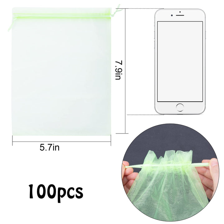 100 Pieces Green Fruit Protection Bags- 6x8 Inch Fruit Netting Bags with Drawstring,Garden Fruit Cover Mesh Bag to Protect Plants from Pest Birds Squirrels