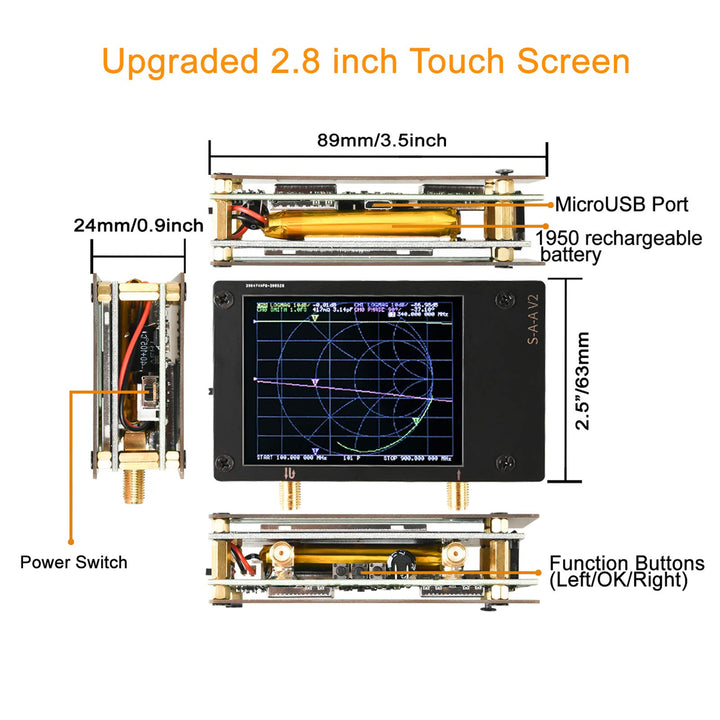 NanoVNA S-A-A-2 V2 Vector Network Analyzer 10KHz~3GHz HF VHF UHF Antenna Analyzer 2.8 inch, Measuring Duplexer, S Parameters, Voltage Standing Wave Ratio, Phase, Delay, Smith Chart Nano VNA