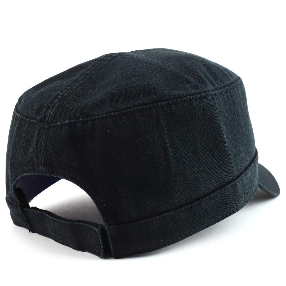 Oversized Big 2XL Flat Top Army Style Cotton Military Cap - Black - 2XL