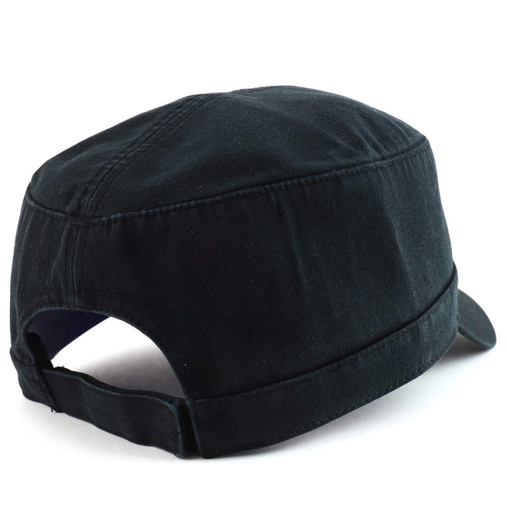 Oversized Big 2XL Flat Top Army Style Cotton Military Cap - Black - 2XL