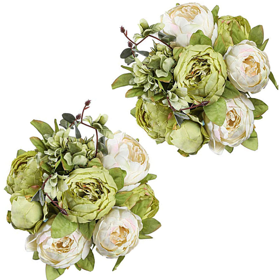 1 Pack Artificial Peony Fake Flowers Silk Peonies Flowers Vintage Home Decoration Office Wedding Decor (Spring Orange White)