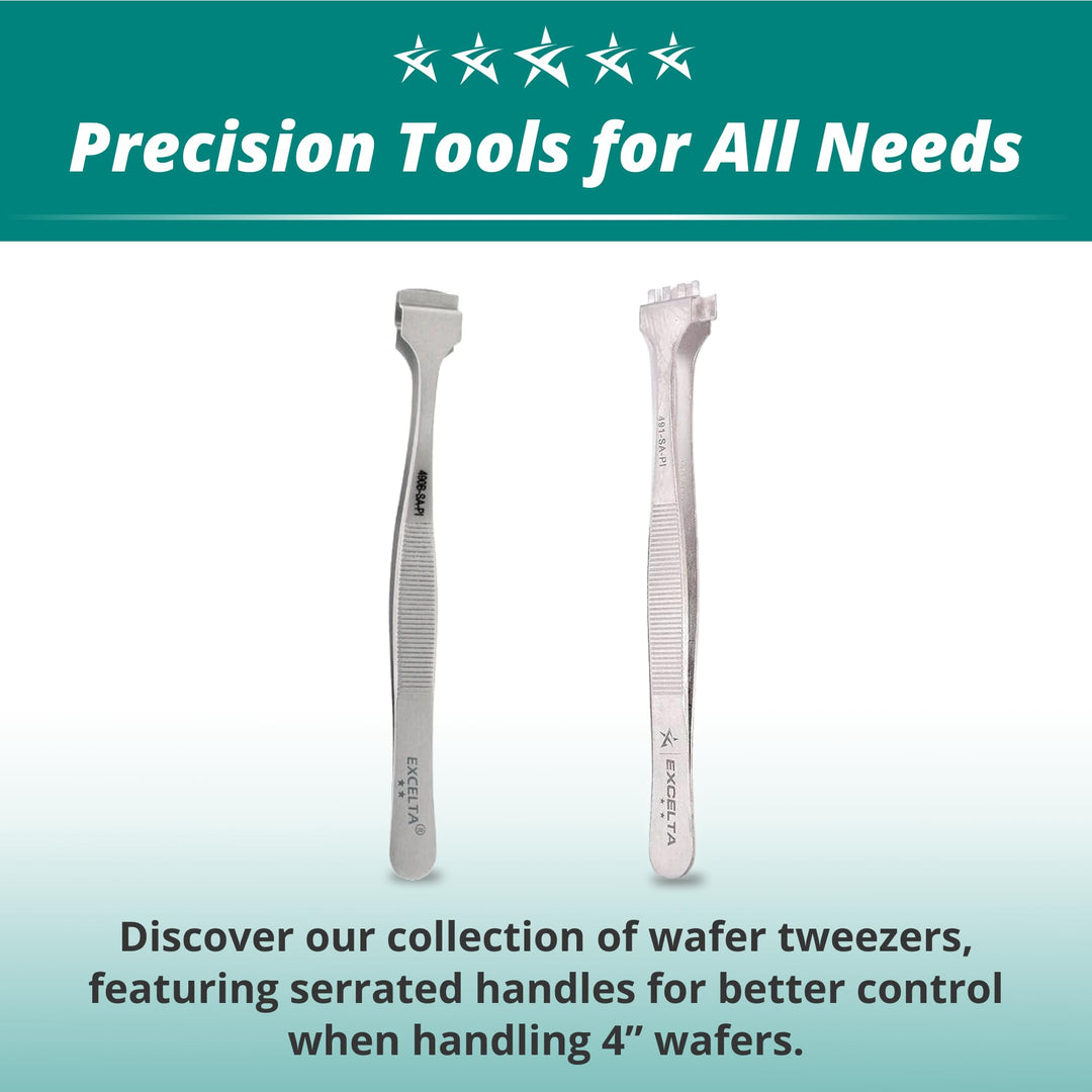 Wafer Tweezers for 4 Wafers, 5 Fingered Paddle with Guide Pin, Anti-Magnetic Stainless Steel, Features Serrated Handles for Better Control, Intermediate