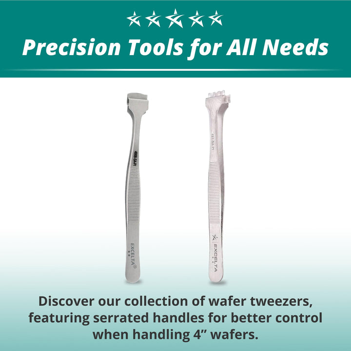 Wafer Tweezers for 4 Wafers, 5 Fingered Paddle with Guide Pin, Anti-Magnetic Stainless Steel, Features Serrated Handles for Better Control, Intermediate