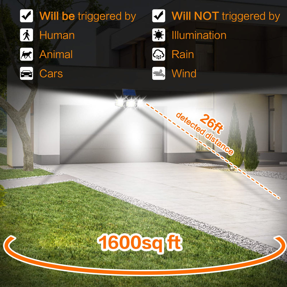 Solar Lights Outdoor, 138 LED Solar Motion Lights IP65 Waterproof, 3 Heads Solar Security Lights with Motion Sensor, Flood LED Light Motion Detected Spotlight for Garage Garden Yard Patio, 1 Pack