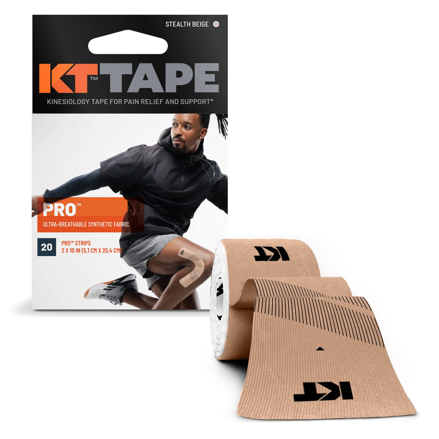 , Pro Synthetic Kinesiology Athletic Tape, 20 Count, 10” Precut Strips, Stealth Beige