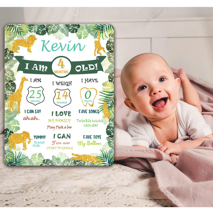 Baby Milestone Wild One Birthday Decorations Board - Baby Monthly Milestone First Birthday Jungle Animal Safari Theme Photo Birthday Party Decor Perfect Baby Boy Gifts Baby Shower Gifts for Baby Boy
