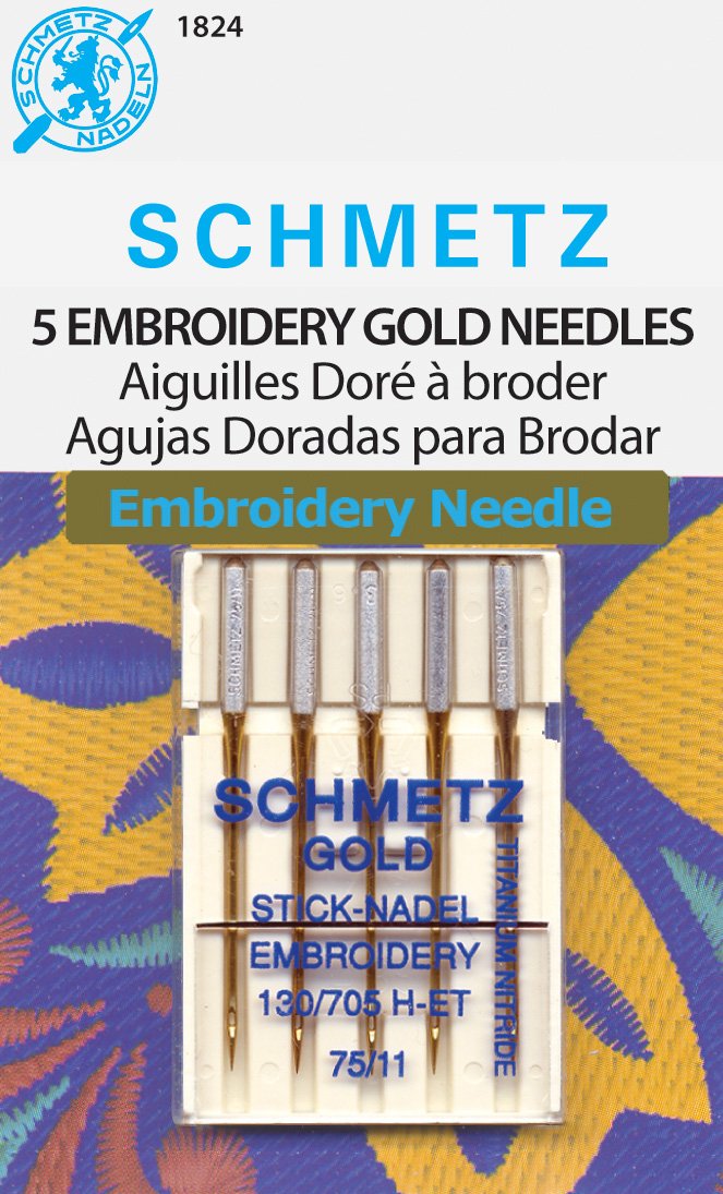 1824 Embroidery Needles, 11/75, Pack of 5, Gold