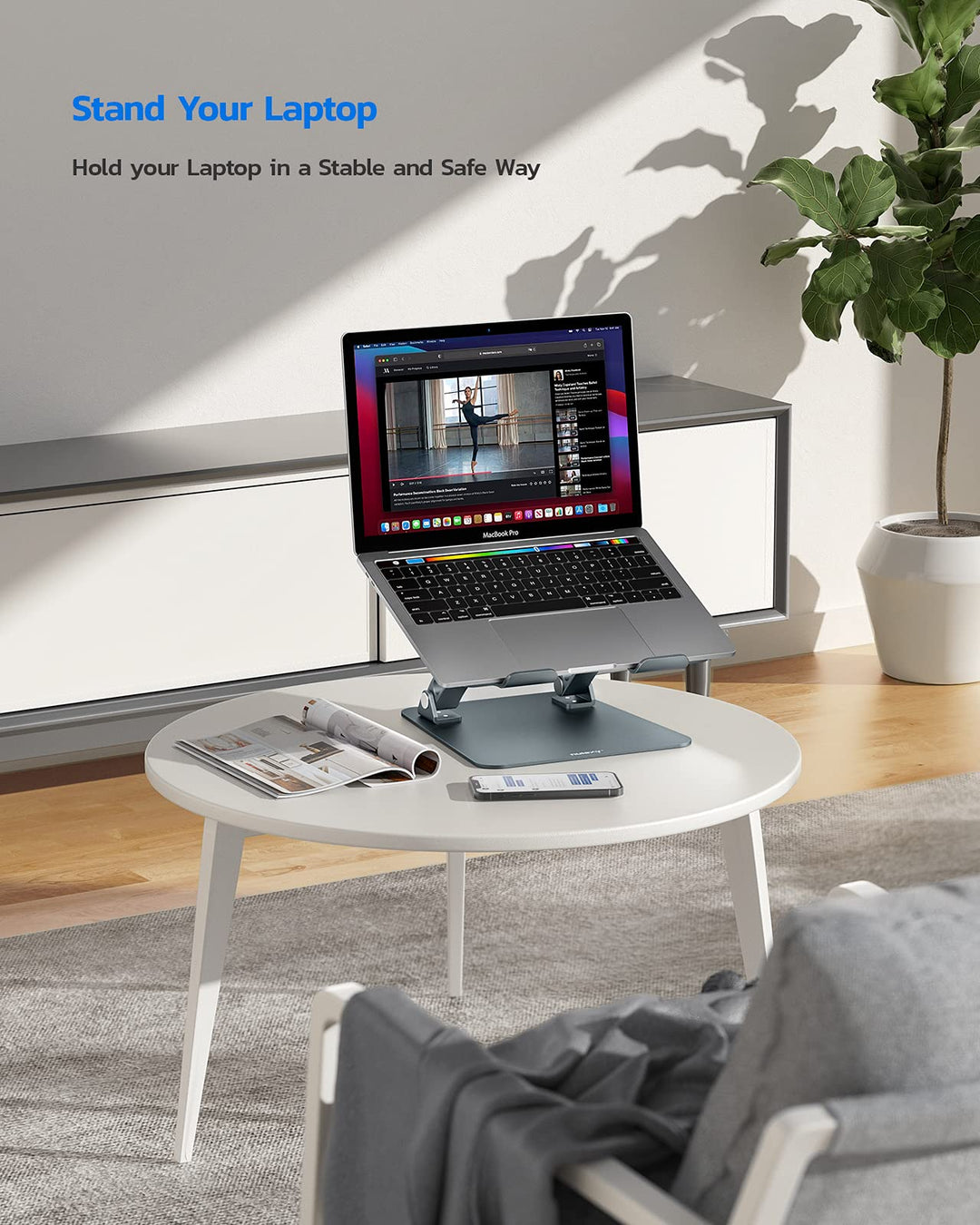 Nulaxy Fully Adjustable Laptop Stand for Desk, Dual Foldable Aluminum Computer Riser with Heat-Vent, Ergonomic Notebook Holder Portable Office Accessories Compatible with All 10-17 Laptops, Grey