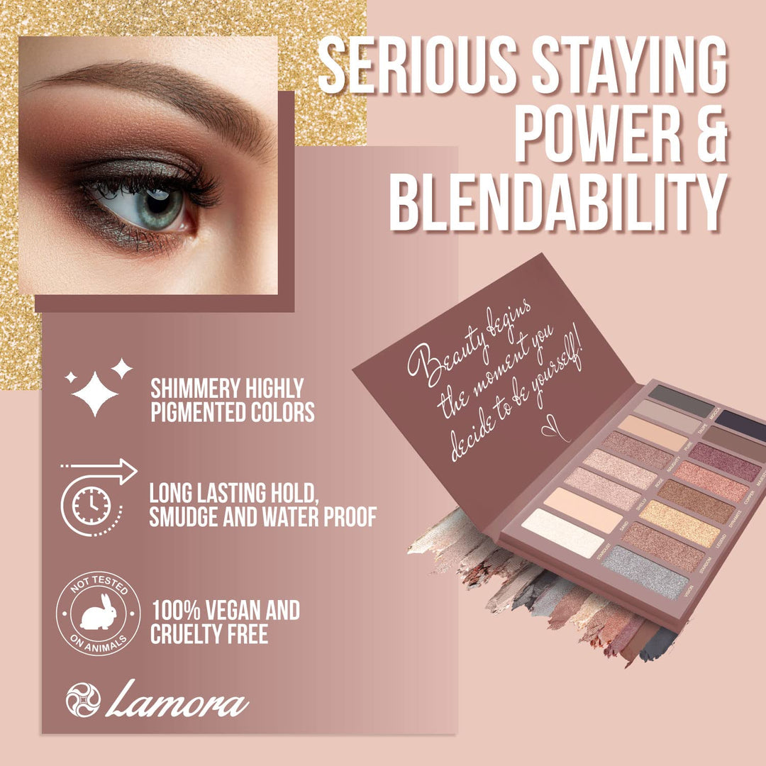 Best Pro Eyeshadow Palette Makeup - Matte + Shimmer 16 Colors - Highly Pigmented - Professional Nudes Warm Natural Bronze Neutral Smoky Cosmetic Eye Shadows - Au Naturel