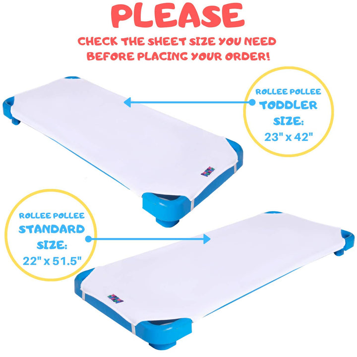 White Microfiber Cot Sheets for Preschool or Daycare, Elastic Loops for Extra Security, Super Soft and Durable (Standard Cot Sheet 23 x 52, 6-Pack)