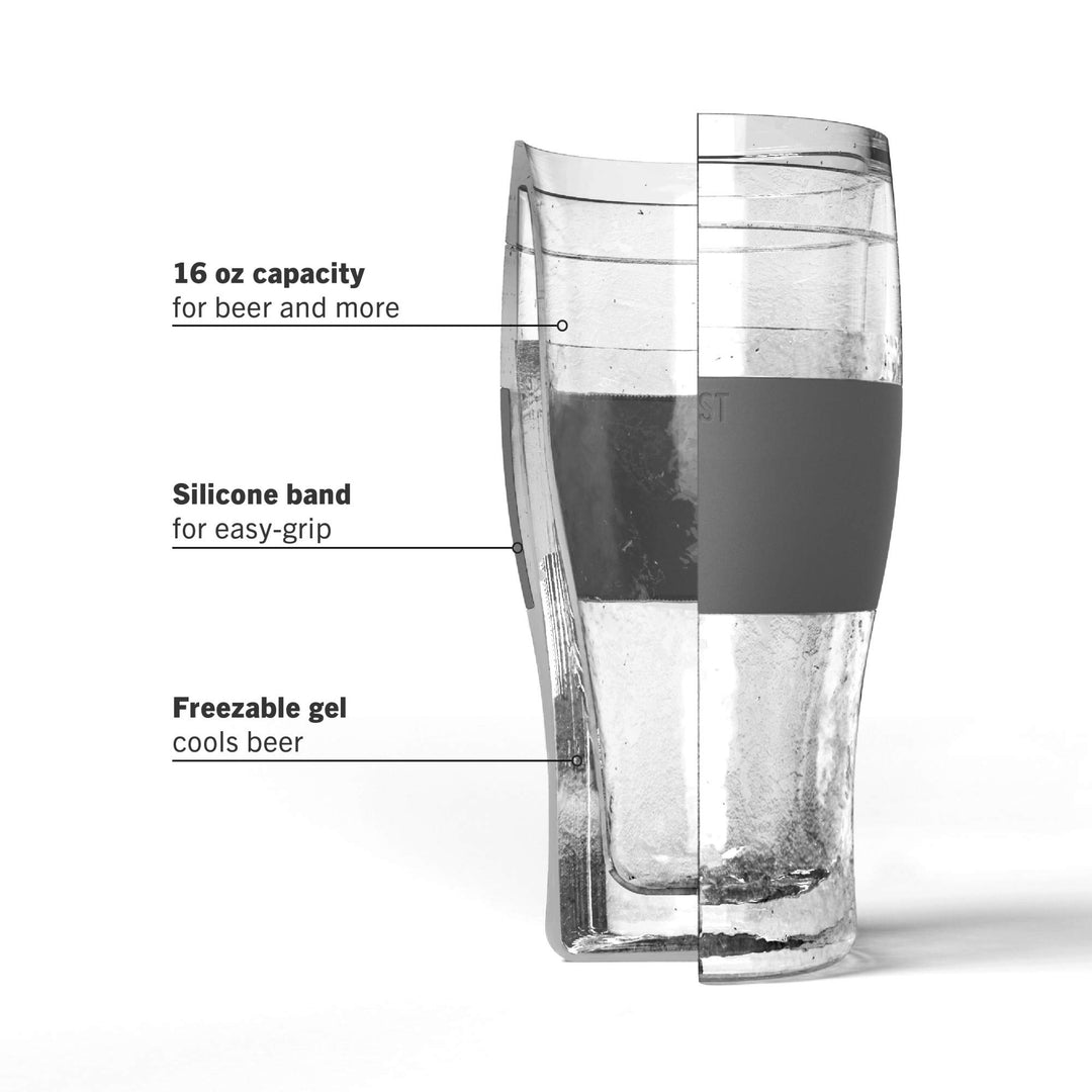 Freeze, Frozen Mugs, Freezable Pint Set, Beer Keep Your Drinks Cold, Double Walled Insulated Glasses, Tumbler for Iced Coffee, 16oz, Set of 2, Gray
