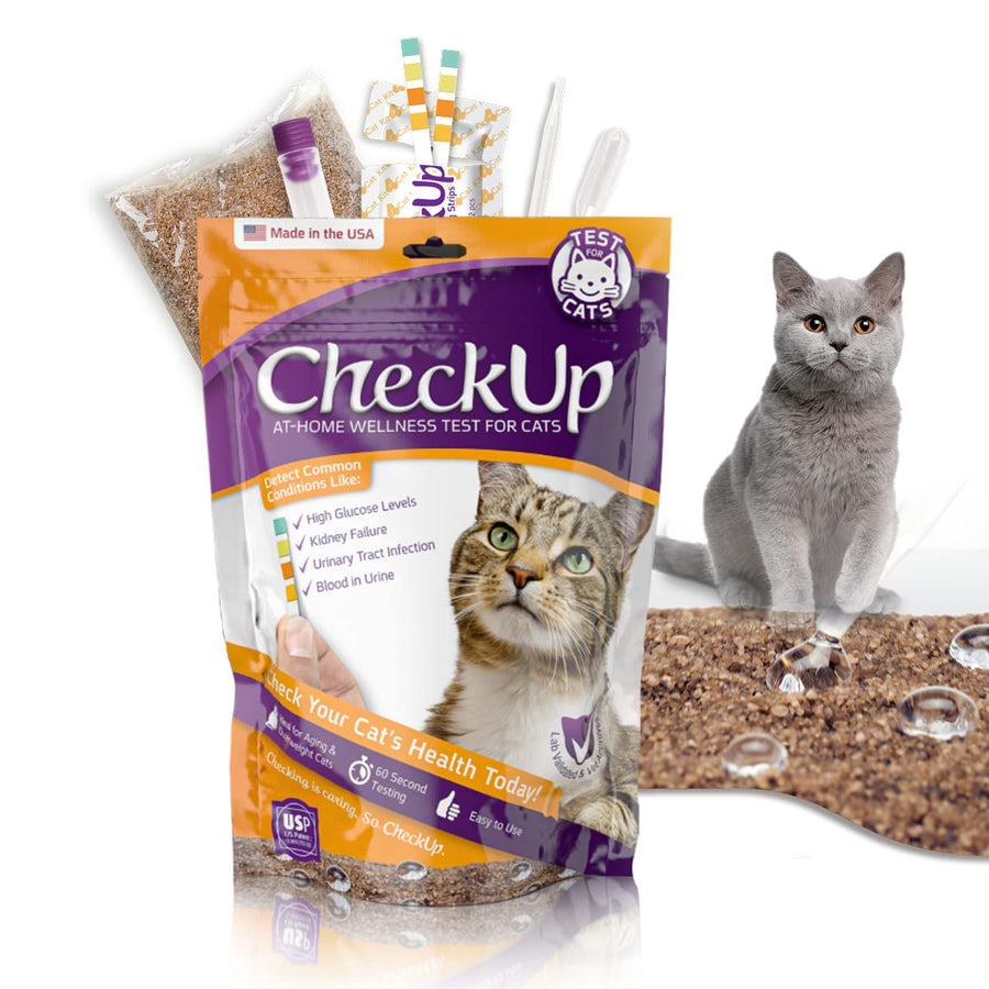 CheckUp at Home Wellness Test Kit for Cats | 2lb Hydrophobic Litter for Urine Collection, 2 Test Strips for the detection of the 4 most common health Indicators - pH, Protein , Glucose, Blood in urine