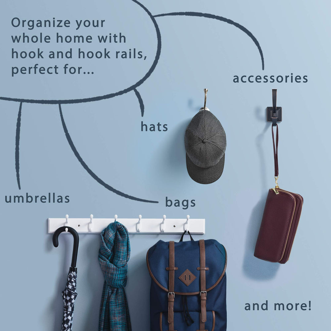 (5-Pack) Double Wall Hooks 2-Prong Coat/Hat Matte Black Hooks for Hanging Wall Mount Hanger Clothes, Purse, Bag, Towel Organization Decorative Wall Hooks B59104M-FB-C