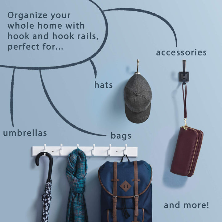 (5-Pack) Double Wall Hooks 2-Prong Coat/Hat Matte Black Hooks for Hanging Wall Mount Hanger Clothes, Purse, Bag, Towel Organization Decorative Wall Hooks B59104M-FB-C