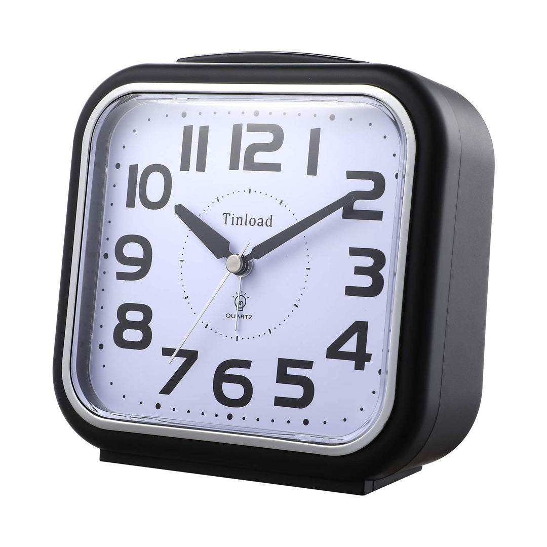 5.5 Silent Analog Alarm Clock Non Ticking, Gentle Wake, Beep Sounds, Increasing Volume, Battery Operated Snooze and Light Functions, Easy Set, Black (Best for Elder)