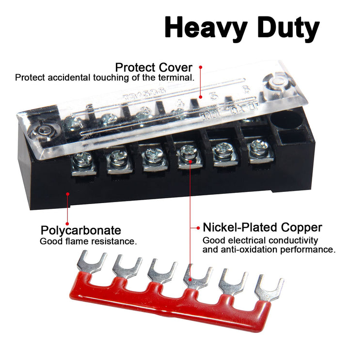 Terminal Block and Strip - 6 Sets 4/5/6 Positions 600V 15A Dual Row Wire Screw Terminal Strip Block with Cover + 400V 15A Pre-Insulated Terminals Barrier Strips Jumpers (Black &amp; Red)