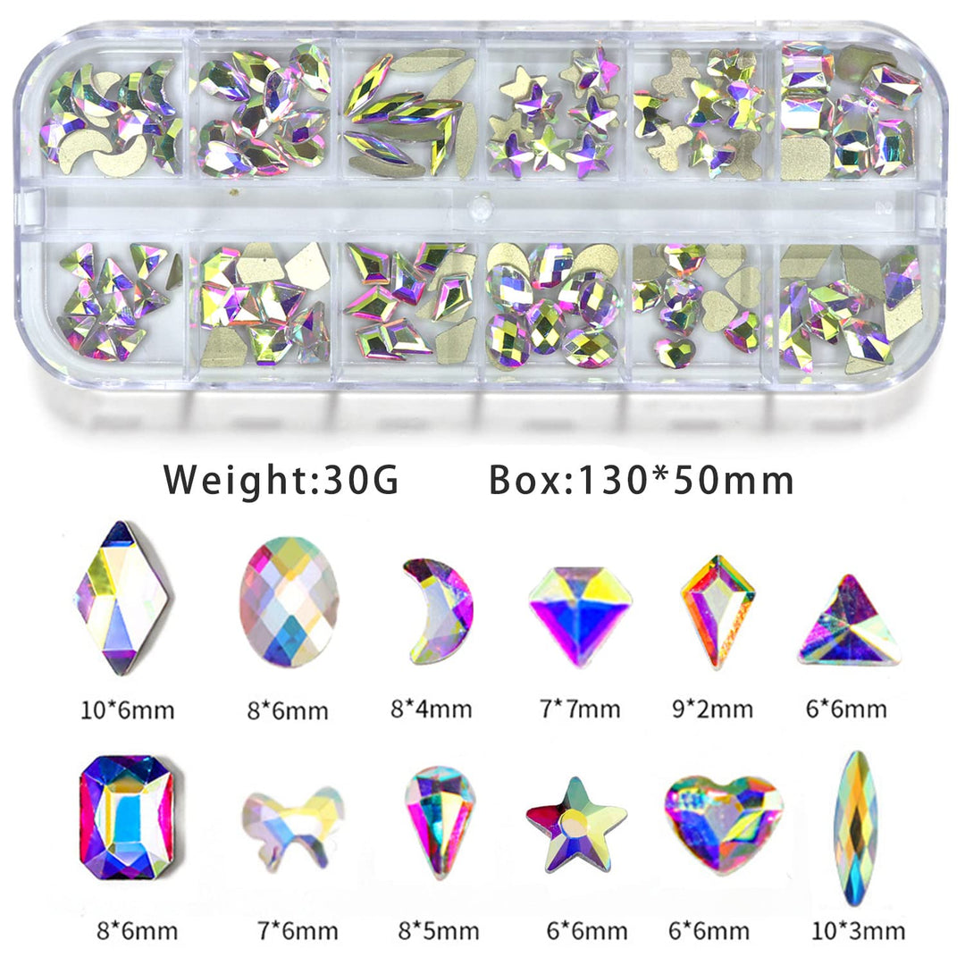 Nail Art Rhinestones Kit 1680Pcs White AB Crystal Rhinestone for Nails Flatback Rhinestones Beads Multi Shapes Crystals Gems Nail Charms Decorations for Nail Art Craft DIY Clothes Shoes Jewelry