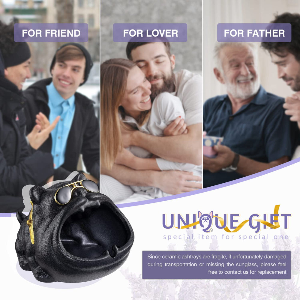 Outdoor Ashtray for Cigarette, Cool Ash Tray Sets for weed, Decorative Fancy Ashtrays of Black Bully Dog Design, Ceramic Desktop Ash Holder for Patio Home Office, Great Gift for Men Women