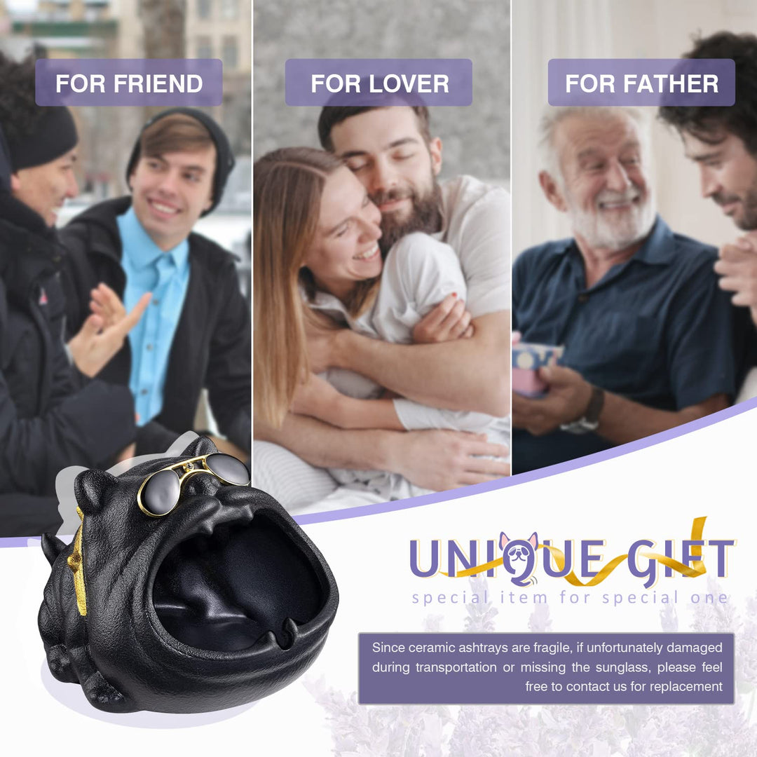 Outdoor Ashtray for Cigarette, Cool Ash Tray Sets for weed, Decorative Fancy Ashtrays of Black Bully Dog Design, Ceramic Desktop Ash Holder for Patio Home Office, Great Gift for Men Women