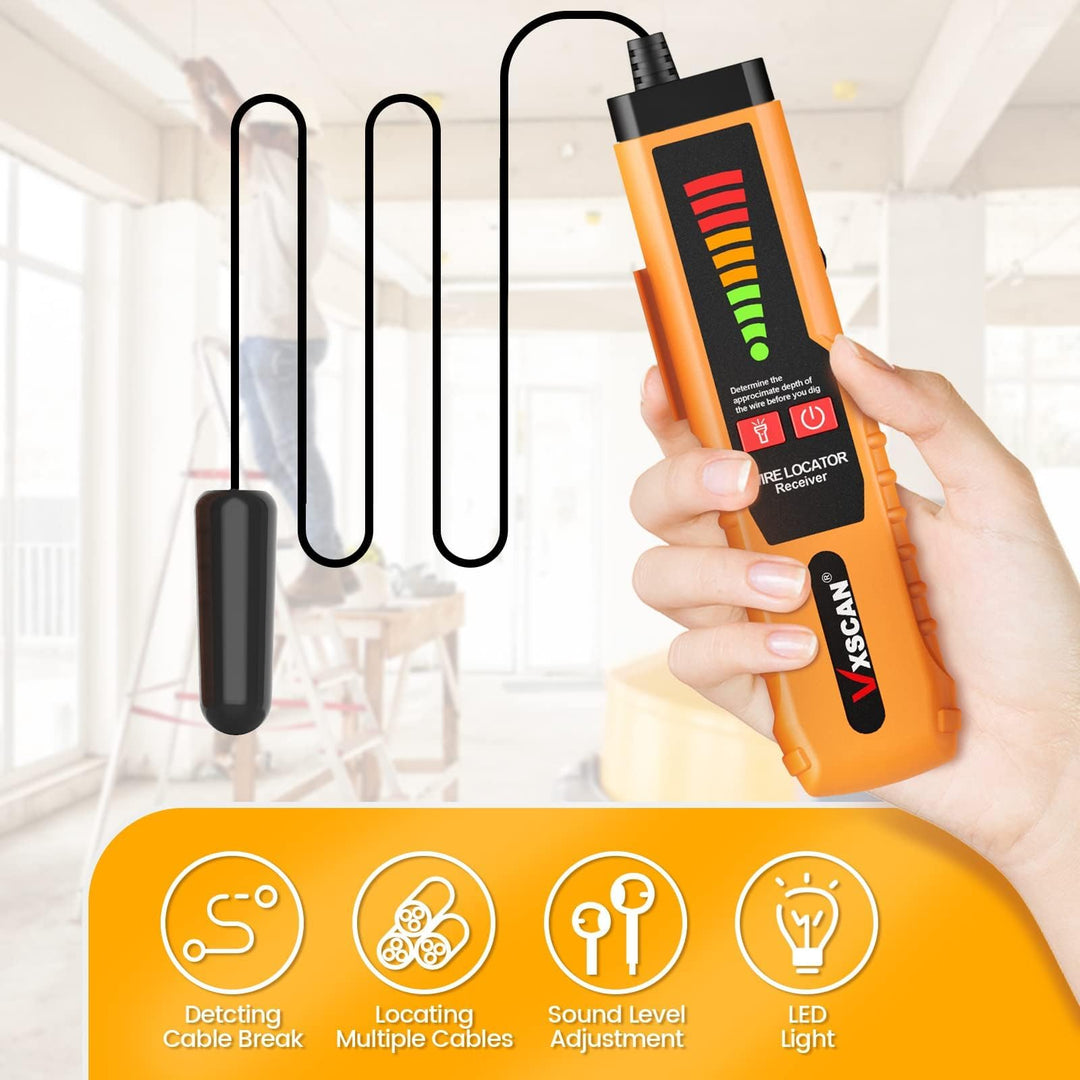 Underground Wire Tracer, F04 Underground Wire Locator Tone Generator Kit and Probe with Earphone Cable Tester for Locating Breakage Cables Irrigation Wires Pet Fence