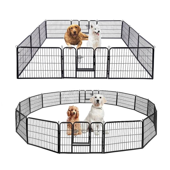 24&#39;&#39; 16 Panel Heavy Duty Metal Pet Fence Barrier Foldable Dog Puppy Cat Playpen Kennel with Door for Indoor Outdoor Exercise