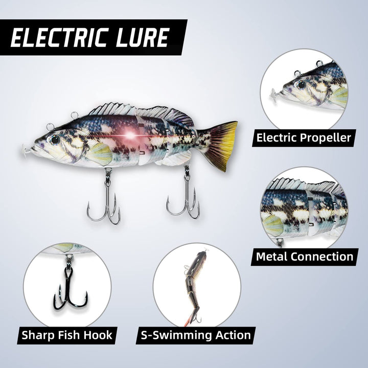 Robotic Electric Fishing Lure Rechargeable 5.1 Auto-Swimming Multi Segment Swim Bait Vibration LED Light Fishing Bait