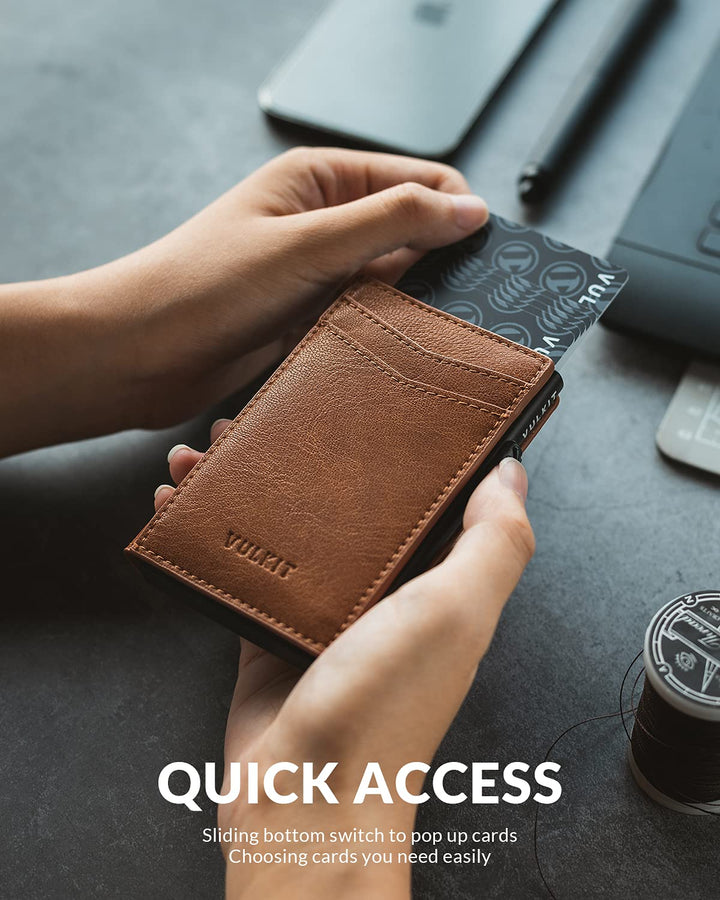 Men&#39;s Slim Wallet Pop Up Card Holder RFID Blocking Metal Wallet Minimalist Design Holds Up to 11 Cards