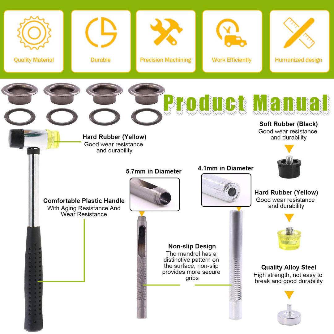 200 Pieces 6MM 1/4 Inch Gun Black Grommets Eyelets with 3Pcs Installation Tools for Fabric, Canvas, Curtain, Clothing, Leather