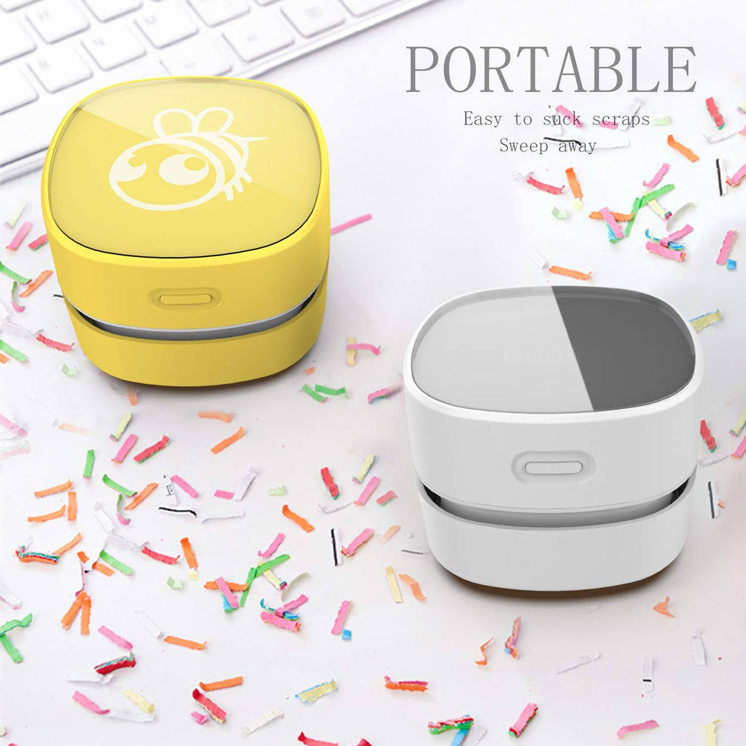 Desktop Vacuum Cleaner, Mini Table dust Sweeper Energy Saving,High Endurance up to 90 mins,Cordless&amp;360º Rotatable Design for Keyboard/Home/School/Office(White AA Battery)