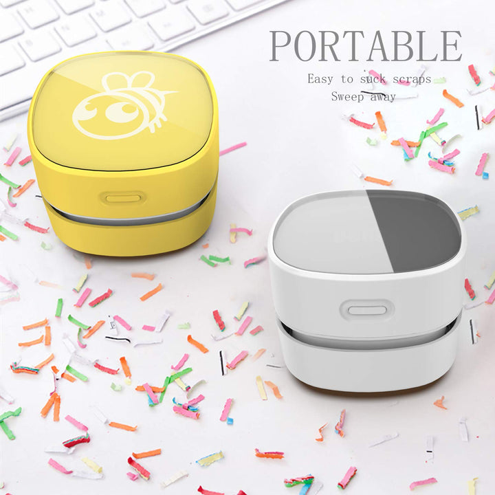 Desktop Vacuum Cleaner, Mini Table dust Sweeper Energy Saving,High Endurance up to 90 mins,Cordless&amp;360º Rotatable Design for Keyboard/Home/School/Office(White AA Battery)
