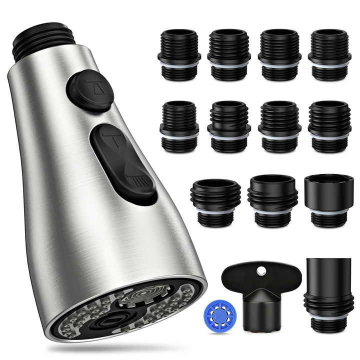 Kitchen Faucet Head Replacement 3 Modes with 12 Adapters, Pull Down Spray Head for Kitchen Faucet, Kitchen Sink Faucet Head G 1/2, Sprayer Head Replacement, Compatible with Moen,Delta, Kohler Faucets
