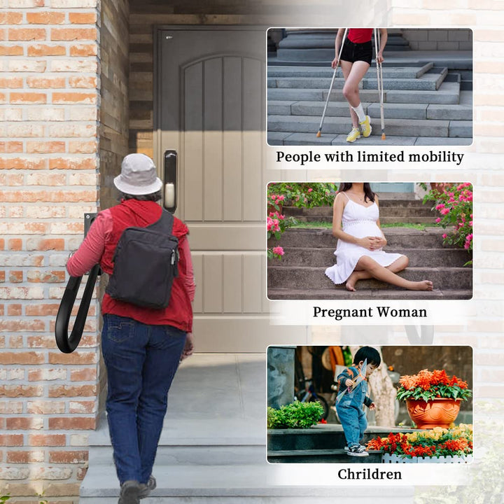 Handrails for Outdoor Steps,1-2 Steps Hand Rails Outside Inside Stairs,18 Wall Mount Outdoor Indoor Stair Railing with Non-Slip Surface-Black(Right)