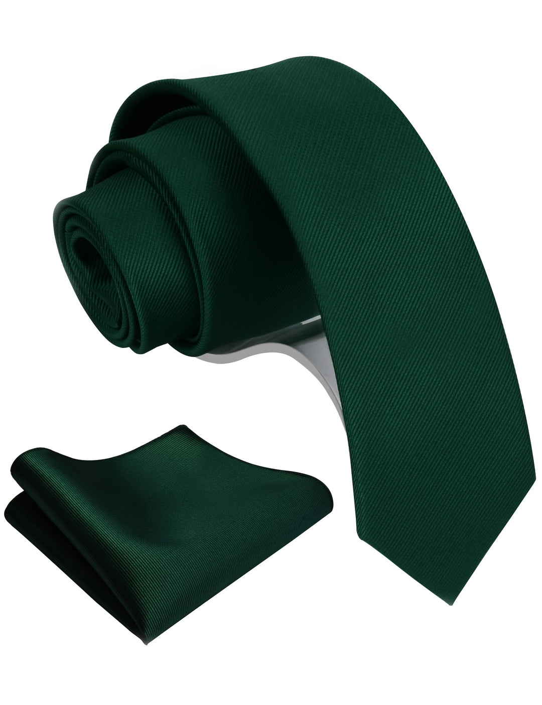 Solid Dark Green Emerald Skinny Tie For Men Classic Slim Necktie and Pocket Square Set (0754-08)