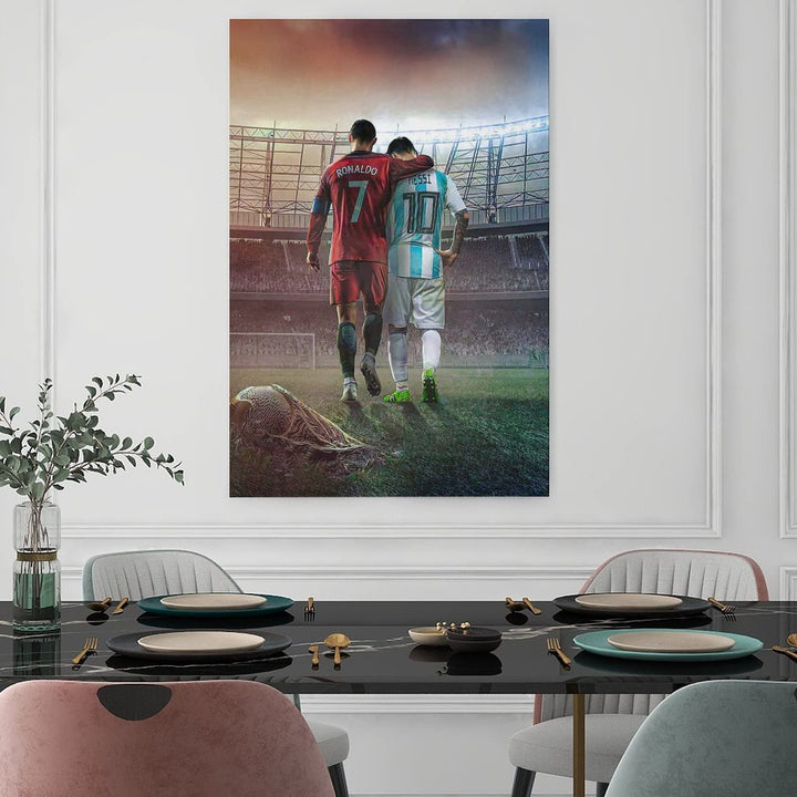 Mofanmi Art Football Stars Cristiano Ronaldo and Lionel Messi Canvas Poster Art Wall Decor (Unframed) 12in×18in(30cm×45cm) (Messi and Ronaldo)