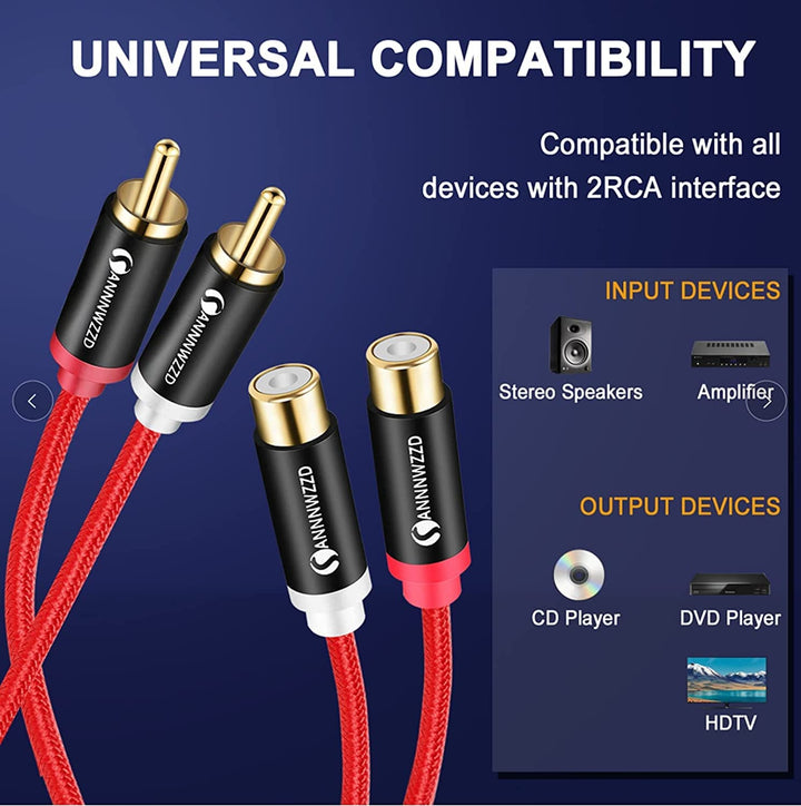 ANNNWZZD 2 RCA Extension Cable, 2 RCA Male to 2 RCA Fem