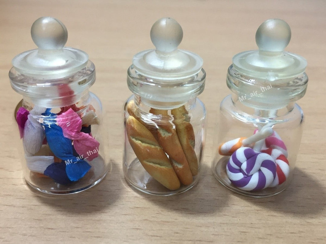 3pc Miniature Cake Food Candy Cookie Dollhouse Bread in Clear Glass Mini Bottle fruit Food #MF014